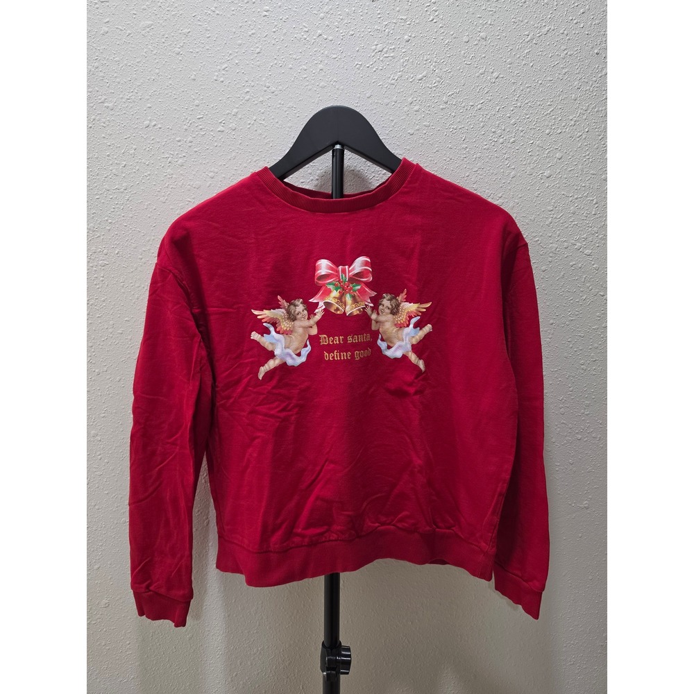 Red Christmas Cherub Sweatshirt Dear Santa Define Good Angel Graphic Pullover